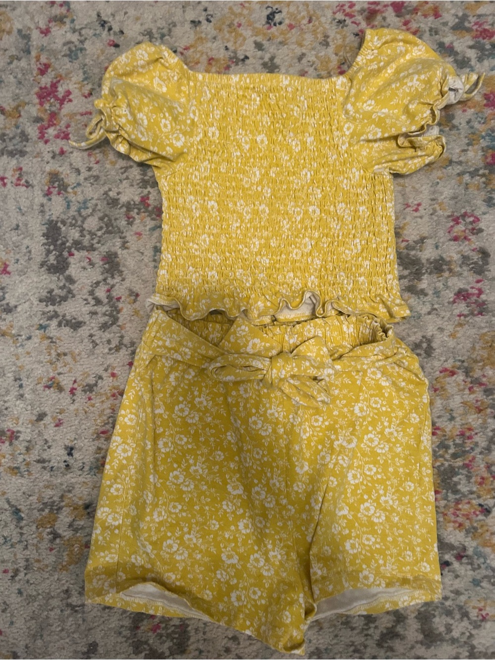 Rare Editions Yellow Floral Smocked Top & Shorts Set